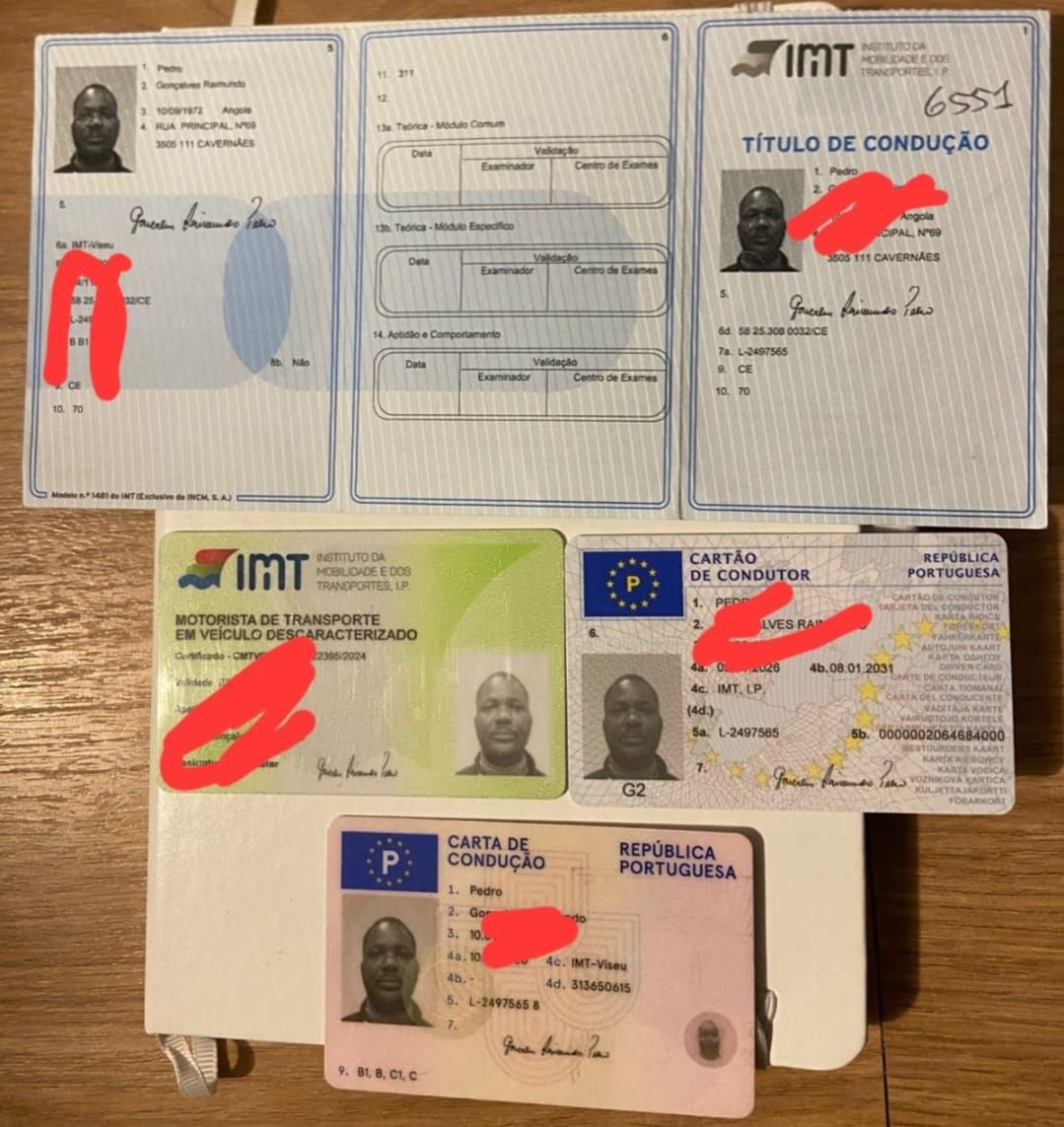 Carta de condução portuguesa emitida pelo IMT — exemplo 9