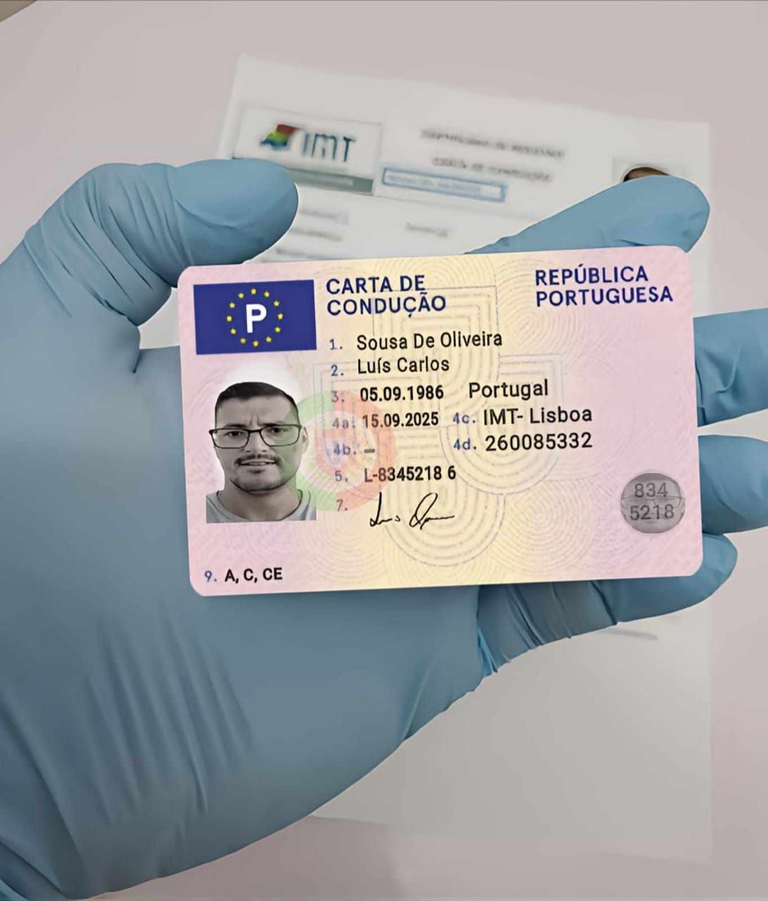 Carta de condução portuguesa emitida pelo IMT — exemplo 1